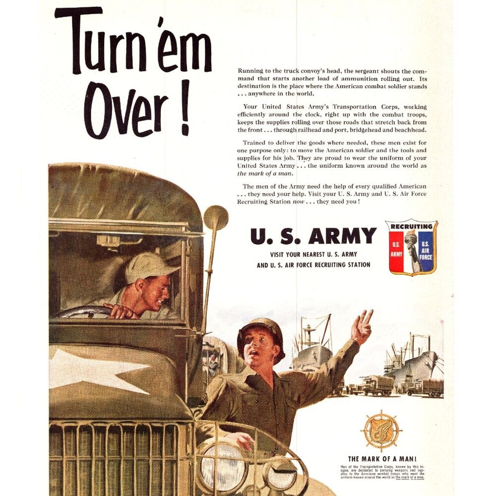 1951 US Army Recruiter Reruiting Vintage Print Ad Transportation Corp Wall Art